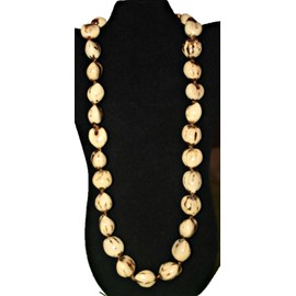 Maleka Designs 32" Hawaiian Kukui Nut Lei Necklace in Brown, Cream, Black, Tiger, or Multicolored (Blond Marbled)