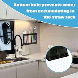 STARGAZ Acrylic straw holder for cabinet door, cabinet straw holder, glass straw holder, straw dispenser for counter, bar straw holder, straw dispenser for home, adhesive straw organizer(black)