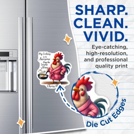 (2 Pack) Funny Chicken Magnets - Smoke Alarm Chef - Retro Kitchen ation - 5" On Longest Side - for Cars, Fridges, Toolboxes - Made in USA - MAG4508