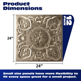 Art3dwallpanels 12 Pack Drop Ceiling Tiles, 24 x 24 Inch High Grade PVC 3D Wall Panels Vintage Flower Pattern for Interior Wall Decor, Fire Rated, Waterproof, Antique Gold