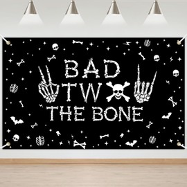 Avezano Bad Two The Bone - Banner de telón de fondo con temática de esqueleto, decoración de segundo cumpleaños para niños, fiesta de cumpleaños de 2 años, pancarta de fiesta de cumpleaños (negro, 6 x