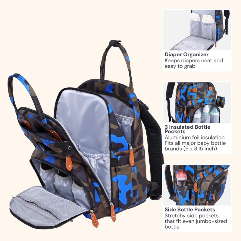 BabbleRoo Diaper Bag Backpack - Baby Essentials Travel Tote -