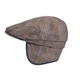 Charlton's of Northumberland - Tweed Cragside Flat Cap w/Foldable Ear Flaps - Brown/Beige Check - XXL (61cm)