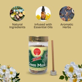 NIVAR Green Musk Herbal Dhoop Sticks – 40 Sticks Charcoal-Free Solid Incense (10 cm) – Suitable for Daily Pooja, Yoga, and Meditation – Bamboo-Free – Jar Pack