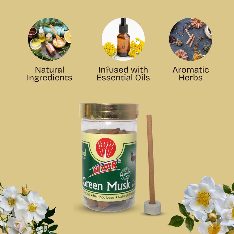 NIVAR Green Musk Herbal Dhoop Sticks – 40 Sticks Charcoal-Free