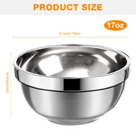 20 Pcs Stainless Steel Bowls Set 17 oz Double Walled Insulated Soup Bowls Snack Metal Bowl for Ice Cream Salad Noodles Sauces Serving, Easy to Clean, 5.1 x 2.6 Inch