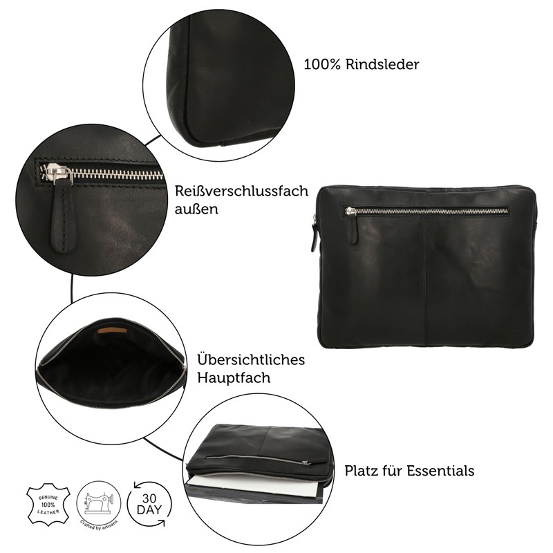 Gusti Austi Vegetable Tanned Laptop Case Leather Black Leather, black