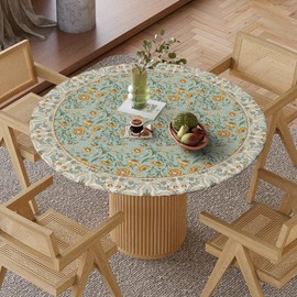 Horaldaily Rustic Fitted Tablecloth Best for 45"-56" Round, Spring Bird Floral Vintage Elastic Edge Polyester Table Cover for Party Picnic Camping Outdoor Indoor