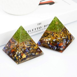 Nupuyai Colourful Tree of Life Healing Crystal Pyramid with Gift Box, Spiritual Ornament Quartz Point Reiki Energy Figurine for Protection