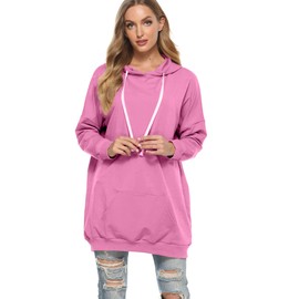Famulily Pink Oversized Tunic Hoodies Casual Cozy Oversized Sweatshirts for Women for Work Office Hot Pink XXL