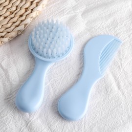 Baby Hair Comb Set Soft Baby Hair Brush Baby Comb Hair Comb Set Newborn Baby Hair Brush and Comb Set Baby Care Hair Brush for Girls and Boys,Ideal Present for Baby Blue