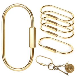 6Pack Brass Keychain Carabiner Clip with Secure Screw Locking, Gold Key Rings for Keys, Screw Lock Key Chain Organizer Holder for Outdoor Camping Backpack Bags Luggage Tags Paracord Lanyard Anti-Theft