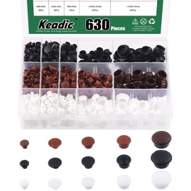 Keadic 630 Pcs 5 Sizes Plastic Plugs Hole Assortment Set 5/6/8/10/14mm Button Top Flush Type Panel Plugs Fastener Drilling Covers Caps for Chair Bookshelf Cabinet Cupboard Shelves