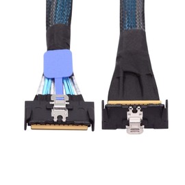 chenyang PCI-E 5.0 Mini Cool Edge IO MCIO 74Pin Slimline SAS 8i 74Pin 24 Gbps 90 Degree UP Angled Extension Cable 35cm
