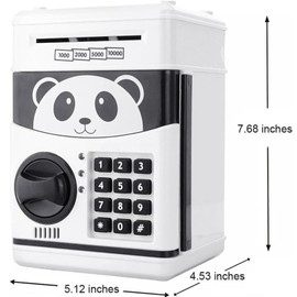 Itian Cartoon Piggy Bank Cash Coin Cash Coin with Password, Money Bank Money Safe, Saving Box, ATM Bank Safe Locks Panda Smart Voice, Black + White