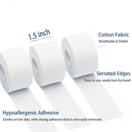 Athletic Tape White Sports 1.5 Inch 30 Feet Tearable Support for Wrist Finger Ankle Turf Football 3 Rolls
