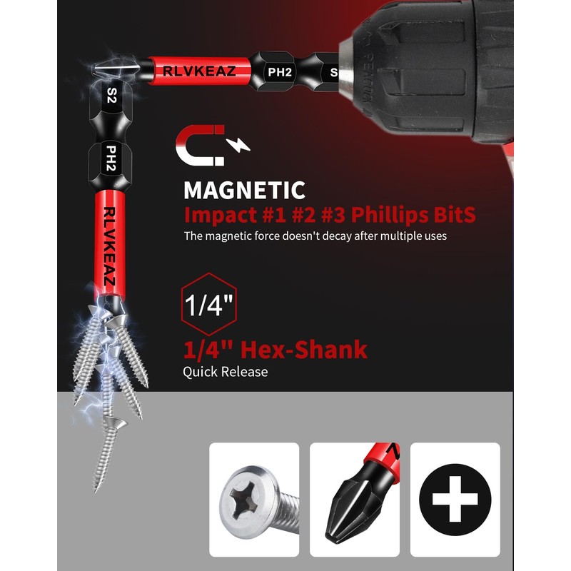 10-Pack Phillips Bits #1#2#3 Impact Magnetic, 2 Inch Phillips Head