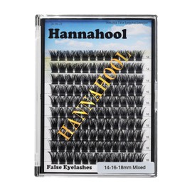 Hannahool 120pcs D Curl Individual Wide Stem Cluster DIY Eye Lashes Extensions Mixed 10-12-14-16mm/14-16-18mm/12-14-16mm Makeup Dramatic Volume Lashes (Lashes kit -mixed 14-16-18mm)