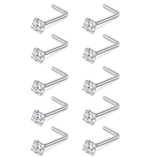 ZKSXOA 10 Pieces Nose Piercing Studs Surgical Steel Silver L