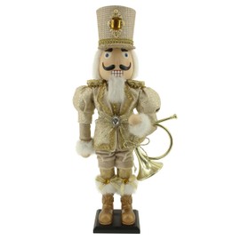 Windy Hill Collection 20" Standing Fabric Plastic Golden Elegance Nutcracker on Wooden Base 7120001