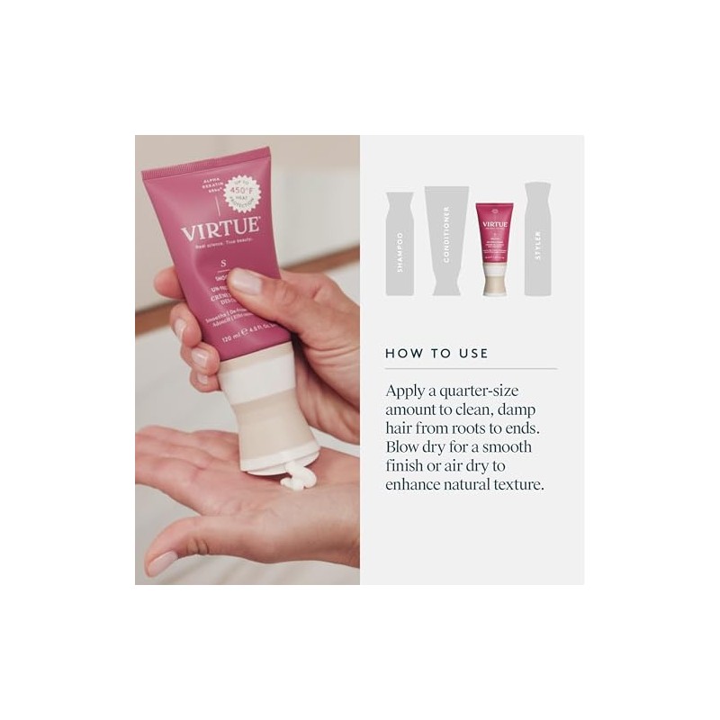 VIRTUE Crema antiencrespamiento 2 onzas líquidas | alfa queratina elimina