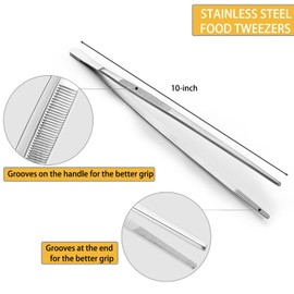 JETKONG 10 Inch Kitchen Tweezers Tongs Stainless Steel Cooking Tweezers Professional Chef Tweezers for Serving Food