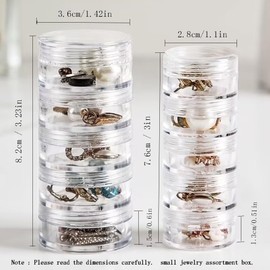 5-Layers Mini Travel Jewelry Case Pill Organizer Transparent Jewelry Organizer Box Small Jewelry Boxes for Women Girls Earring Ring DIY Storage Sets Rotating Case Gifts (2 sets SM + 2 sets MD)