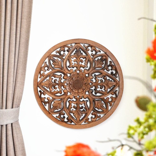 MANJA WOO-0508-A MDF Asian Resort Brown Tone Panel (With Border) Bali Bali Miscellaneous Goods Asian Taste Ethnic Asian Modern Wood Carving Wall Hanging Sculpture Store Interior Wood Art Panel (A Type)