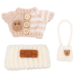 3pcs Clothes Outfit for 17cm Dolls, Adorable Plush Doll Accessories with Designer Clothes Hat Crossbody Bags Cute Style Set for Decoration Supplies (Brown, White)