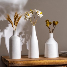 White Ceramic Vase Set of 3, Farmhouse Decor, Modern Minimalist Home Decorative Vase, Kitchen, Bedroom, Office, Living Room, Bathroom, Shelf Centerpiece Table, Bookshelf Decorations, Ideal Gift