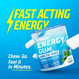 GYMGUM Energy Caffeine Gum | 50mg Caffeine | Sugar-Free, Keto-Friendly | Fast-Acting Energy & Focus Gum with Guarana & L-Theanine (10 Pieces)