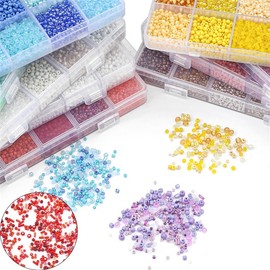 GorgGorho GorgGorho 15 Color 4mm Small Assorted Glass Seed Beads,3mm Bugle Beads Friendship Bracelet Kit,2mm Tiny Tube Beads for Jewelry Making(Blue Bead)