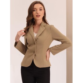 Allegra K Women's Work Office Blazer Stretch Lapel Collar Long Sleeve Jacket Suit Blazer Small Deep Khaki