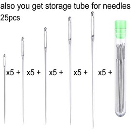 25Pcs Silver Darning Needles, Sewing Needles, Embroidery Needles Set, Large Eye, Blunt Needles,Sewing Needles with, Easy Threading for Sewing and Craft Projects，Sewing and Fabric