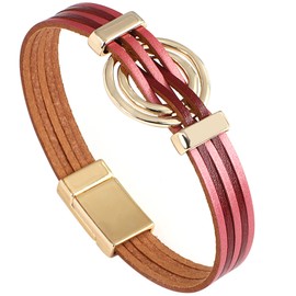 hotoo Leather Bracelet Red Boho Women Wrap Circle Charm Bracelet Stackable Cuff Multi Layer Wristband Christmas Gifts for Her