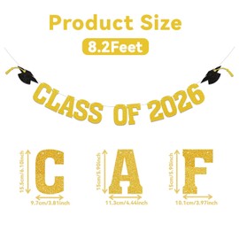Class of 2026 Banner - 2026 Graduation Decorations, 2026 Senior High School College Graduation Party Decorations Gold Glitter (Pre-Assembly)
