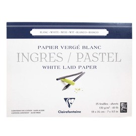 Clairefontaine - Ref 96481C - Ingres White Pastel Glued Laid Paper Pad (Pack of 25 Sheets) - 18 x 24cm, 130gsm Tinted Cotton, Top Glue Bound - Suitable for Dry Techniques