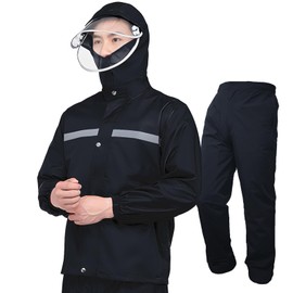 Sanwa Rain Suit, Women's, Men's, Rainwear, Top and Bottom Set, Ultra Waterproof, Windproof, Breathable, Safety Reflective Sheet, Breathable Mesh, Golf Raincoat, Black, L