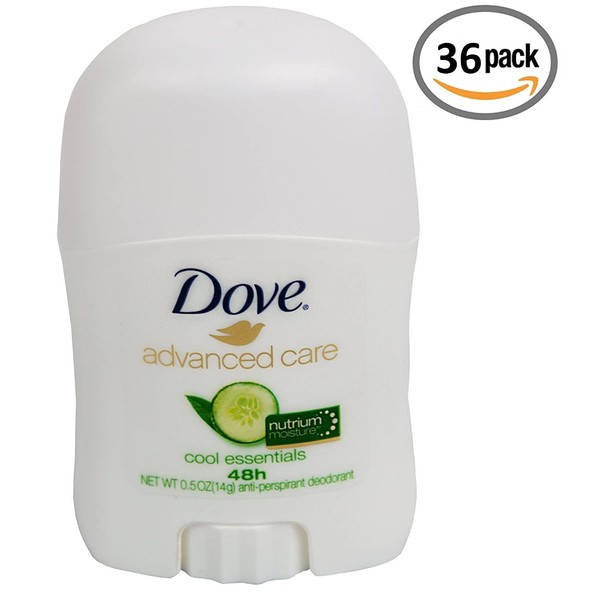 Dove Advanced Care Antiperspirant Deodorant Stick, Cool Essentials, Travel Size 0.5 Ounce Case of 36