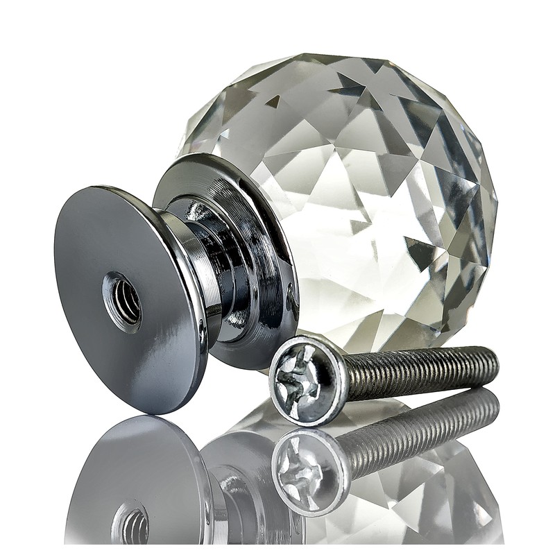 LIVIVO Pack of 10 Round Crystal Drawer Knobs with Chrome
