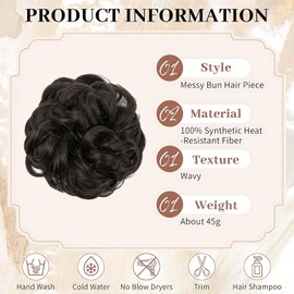 Permuly Messy Bun Hair Piece, Elastic Messy Fake Hair Bun Extensions for Women, Synthetic Messy Bun Scrunchie Hair Pieces for Women Girls (Black Brown)