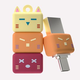 Bilious Type C USB Memory, 2 in 1 OTG Dual USB 3.0 64G Flash Drive, Jenna Cat Design Cute Thumb Drive, Waterproof & Small Memory Stick