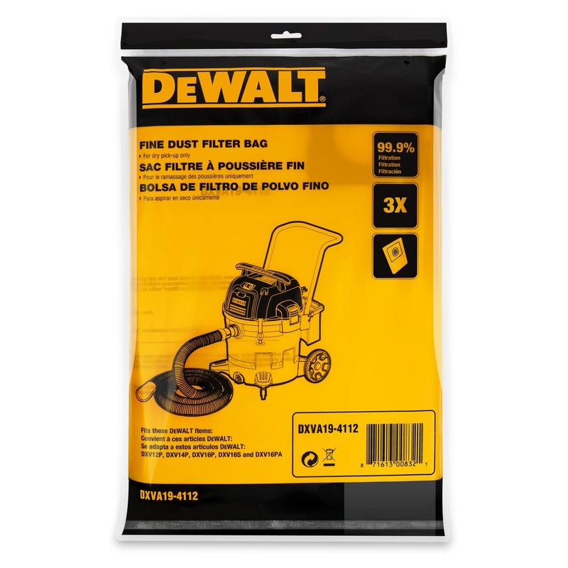 DEWALT DXVA19-4112 Fine Dust Bag Fits for 12-16 gallon Wet/Dry