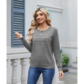 LILBETTER Womens Casual Lightweight Long Sleeve Crewneck Knit Pullover Sweater(Light Grey Medium)