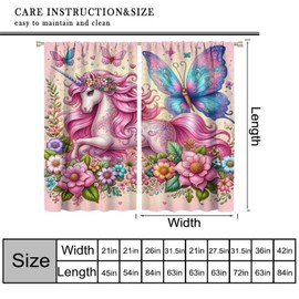 FengMingRui Fantasy Kids Unicorn Curtain Pink Horse Butterfly Flower Unicorn Window Treatment for Kids Boy Girl Bedroom Living Room Home Decor Window Drapes 42" W X 45" L