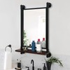 OLDRAINBOW Industrial Pipe Mirror Wood Shelves,Bedroom Mirror with Shelf,Rectangle Iron