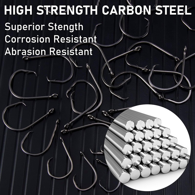 Dr.Fish 50 Pack in-line Circle Hooks, Straight Shank Octopus Hooks,