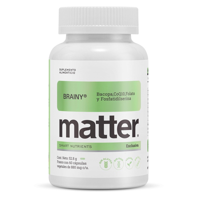 Matter Brainy, Suplemento con Bacopa Monnieri, Ubiquinol CoQ10 Kaneka™, Fosfatidilserina