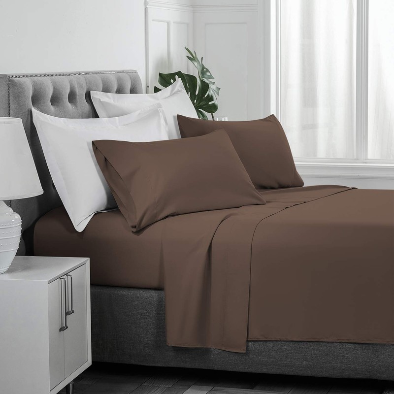 BASIC CHOICE Brushed Microfiber Bed Sheet Set, Brown, California King