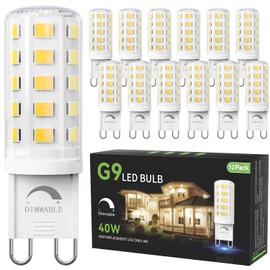 TJOY 12 Pack Dimmable G9 LED Bulb 4W Equivalent 40 Watt, Daylight White 6000K, T4 G9 Bi-pin Base Halogen Replacement, G 9 Socket Light Bulb for Chandelier Wall Sconce, 120V No Flicker, 450LM